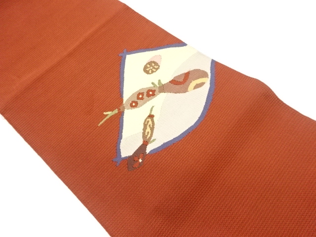 蓮根に抽象模様織出し名古屋帯